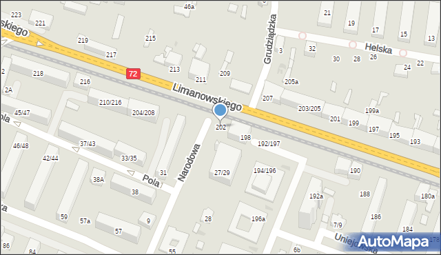 Łódź, Limanowskiego Bolesława, 202, mapa Łodzi