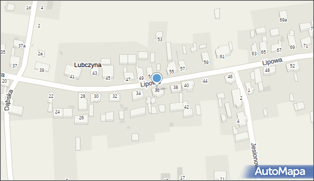 Lubczyna, Lipowa, 36, mapa Lubczyna