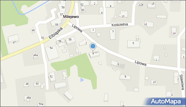 Milejewo, Lipowa, 4, mapa Milejewo