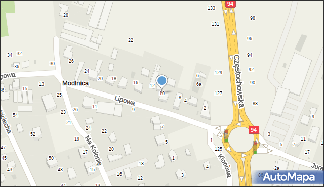 Modlnica, Lipowa, 10, mapa Modlnica