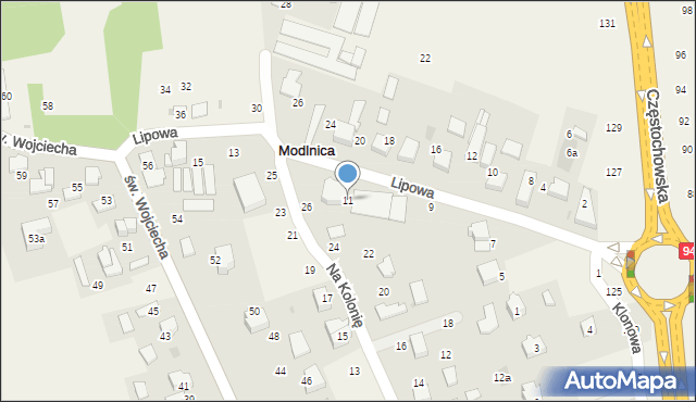 Modlnica, Lipowa, 11, mapa Modlnica