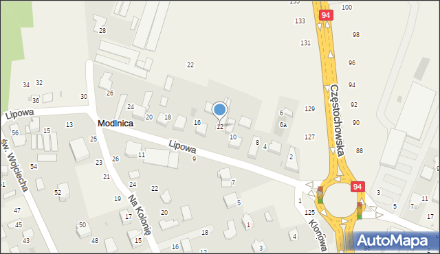 Modlnica, Lipowa, 12, mapa Modlnica