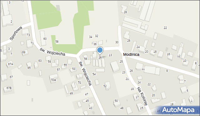 Modlnica, Lipowa, 15, mapa Modlnica