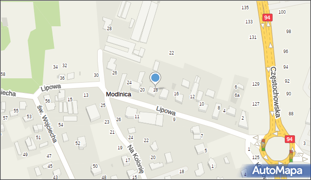 Modlnica, Lipowa, 18, mapa Modlnica