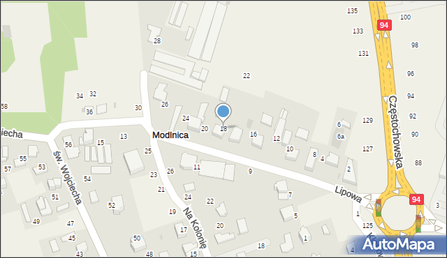 Modlnica, Lipowa, 18, mapa Modlnica