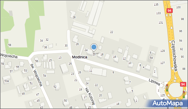 Modlnica, Lipowa, 20, mapa Modlnica