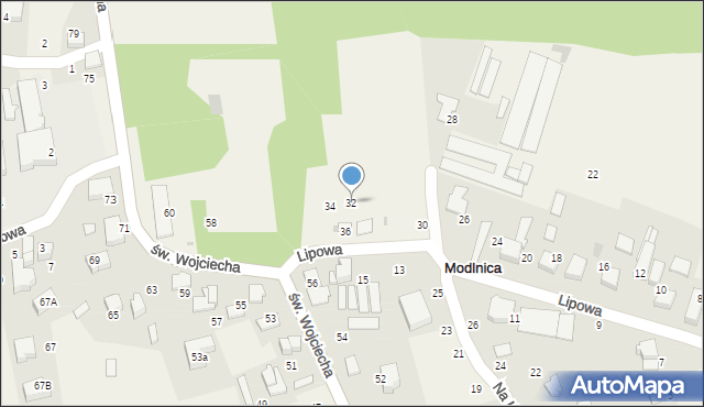 Modlnica, Lipowa, 32, mapa Modlnica