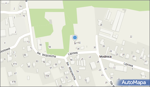 Modlnica, Lipowa, 34, mapa Modlnica