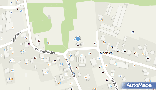 Modlnica, Lipowa, 36, mapa Modlnica