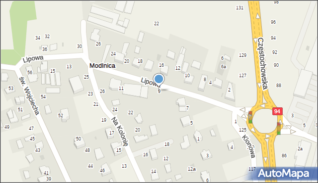 Modlnica, Lipowa, 9, mapa Modlnica