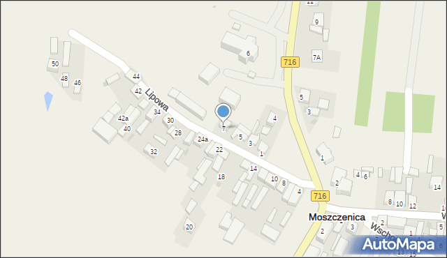 Moszczenica, Lipowa, 7, mapa Moszczenica