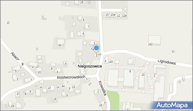 Niegoszowice, Lipowa, 1, mapa Niegoszowice