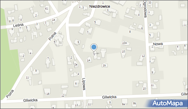 Niezdrowice, Lipowa, 1, mapa Niezdrowice