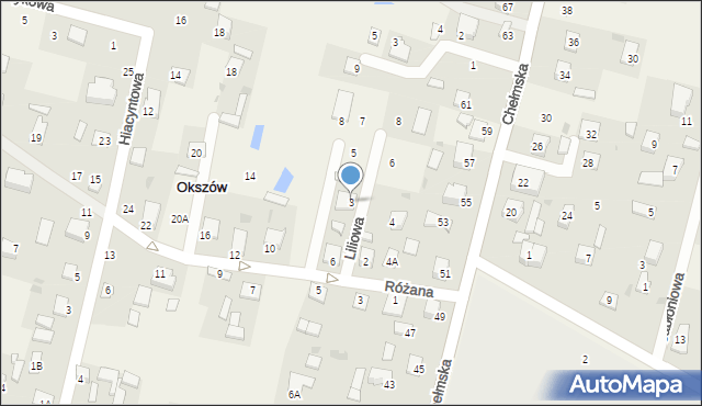 Okszów, Liliowa, 3, mapa Okszów