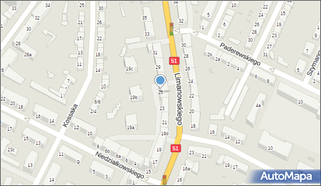 Olsztyn, Limanowskiego Bolesława, 25, mapa Olsztyna