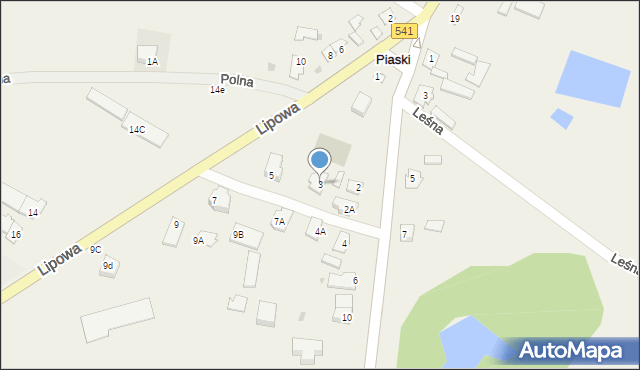 Piaski, Lipowa, 3, mapa Piaski