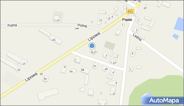 Piaski, Lipowa, 5, mapa Piaski