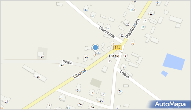 Piaski, Lipowa, 8, mapa Piaski