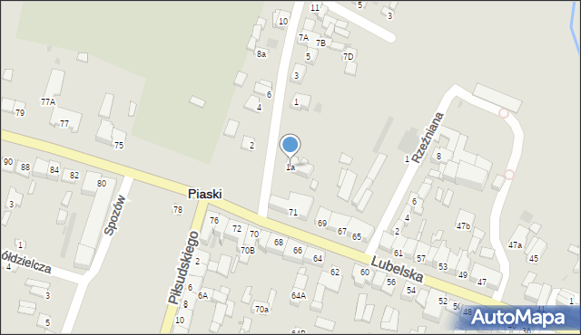 Piaski, Lipowa, 1a, mapa Piaski
