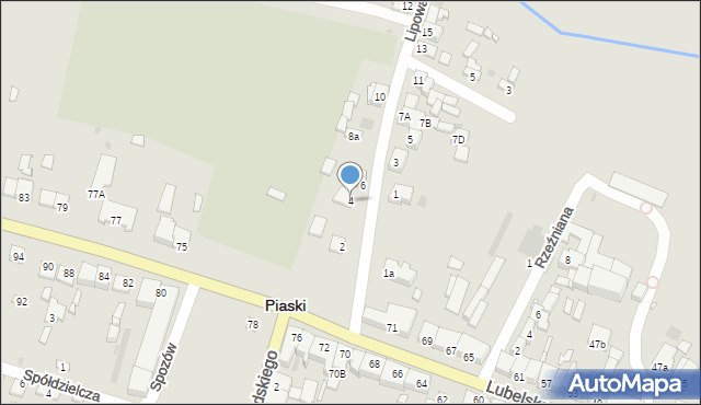 Piaski, Lipowa, 4, mapa Piaski