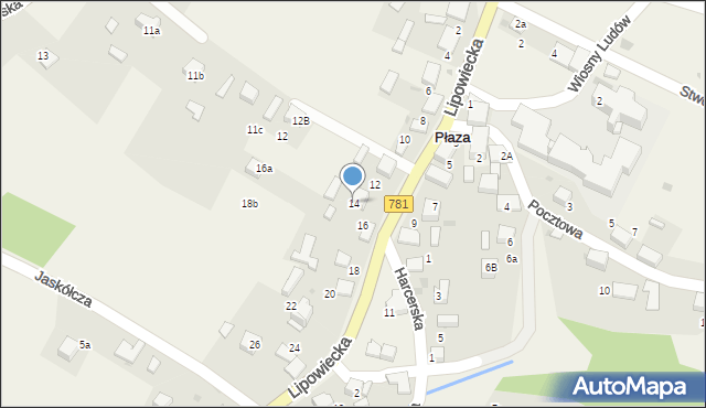 Płaza, Lipowiecka, 14, mapa Płaza