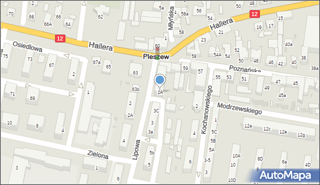 Pleszew, Lipowa, 1A, mapa Pleszew