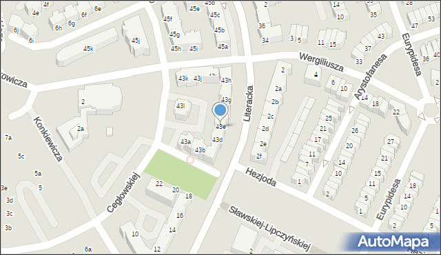 Poznań, Literacka, 43e, mapa Poznania