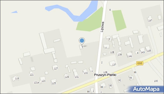 Pruszyn-Pieńki, Lipowa, 3, mapa Pruszyn-Pieńki