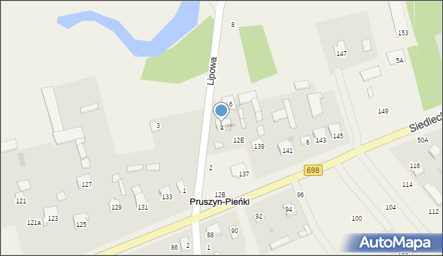 Pruszyn-Pieńki, Lipowa, 4, mapa Pruszyn-Pieńki