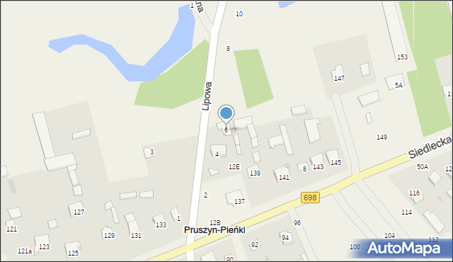 Pruszyn-Pieńki, Lipowa, 6, mapa Pruszyn-Pieńki