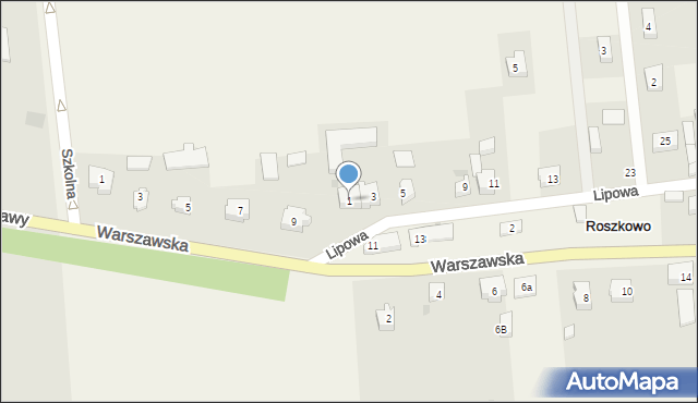 Roszkowo, Lipowa, 1, mapa Roszkowo