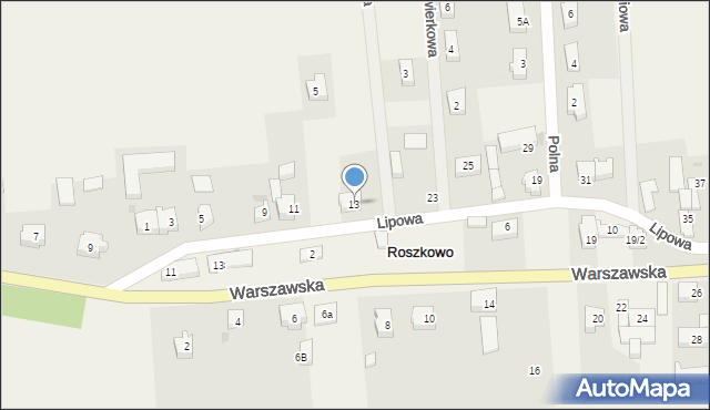 Roszkowo, Lipowa, 13, mapa Roszkowo