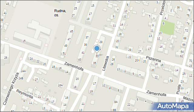 Sosnowiec, Litewska, 33, mapa Sosnowca