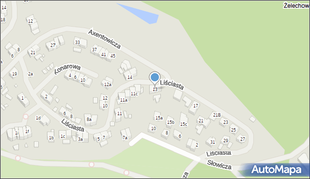 Szczecin, Liściasta, 13, mapa Szczecina