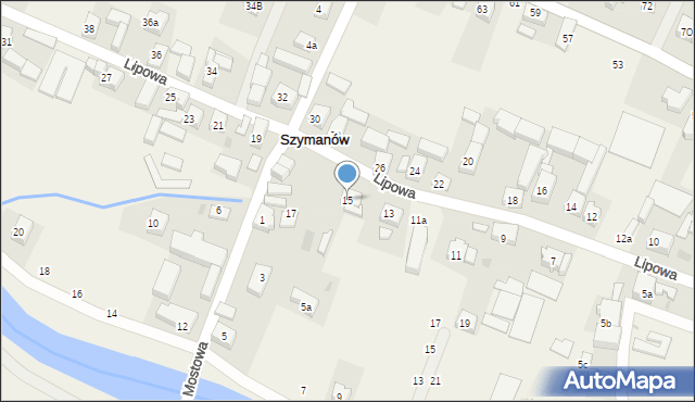 Szymanów, Lipowa, 15, mapa Szymanów