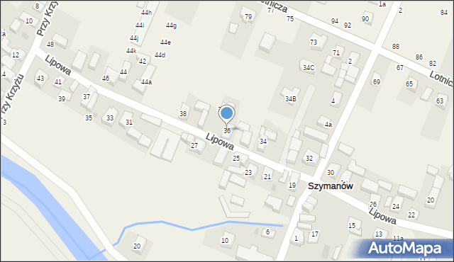 Szymanów, Lipowa, 36, mapa Szymanów