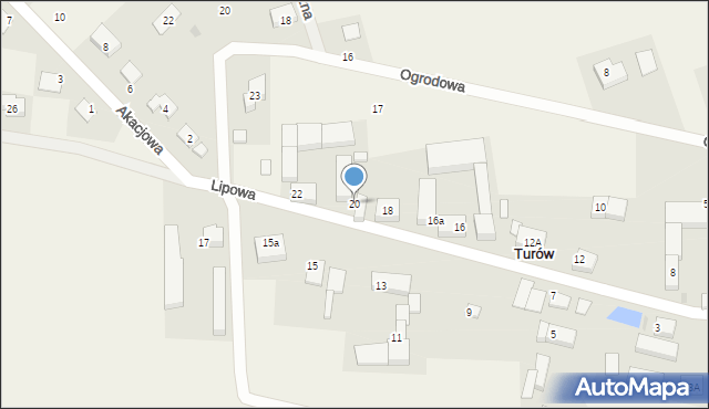 Turów, Lipowa, 20, mapa Turów