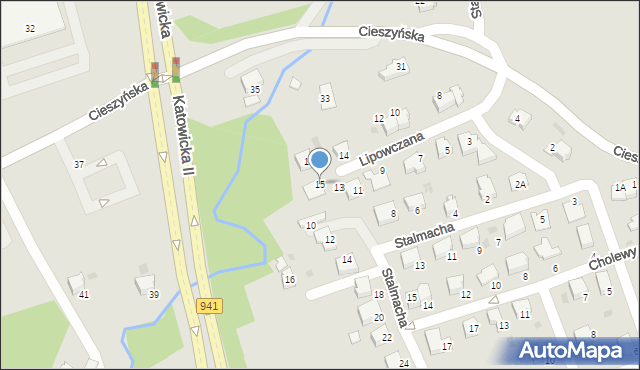 Ustroń, Lipowczana Pawła, 15, mapa Ustroń