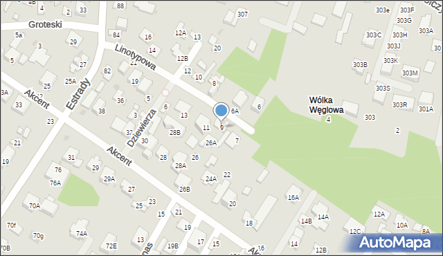 Warszawa, Linotypowa, 9, mapa Warszawy