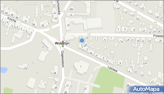 Wolsztyn, Lipowa, 1, mapa Wolsztyn