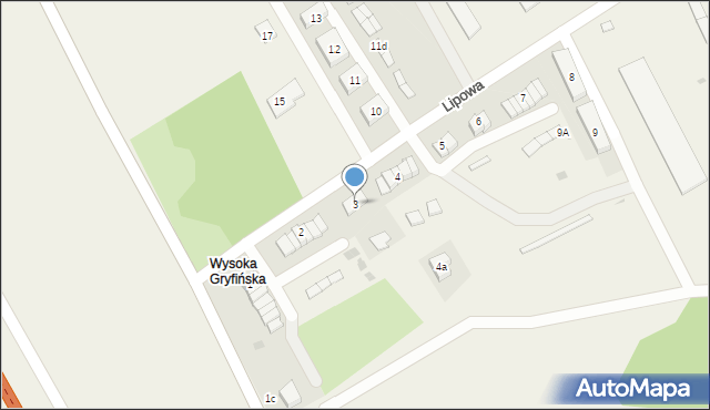 Wysoka Gryfińska, Lipowa, 3, mapa Wysoka Gryfińska