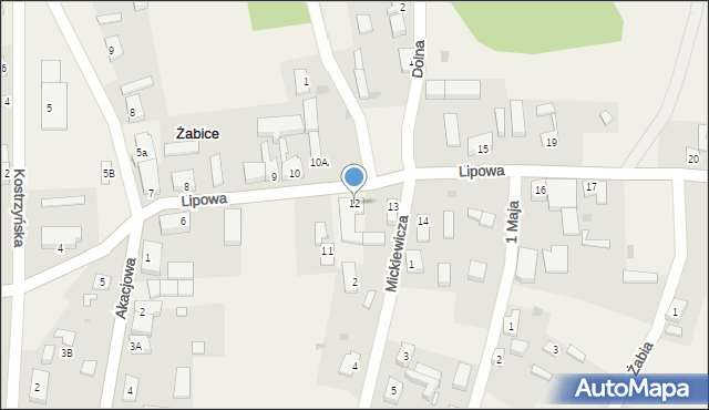 Żabice, Lipowa, 12, mapa Żabice