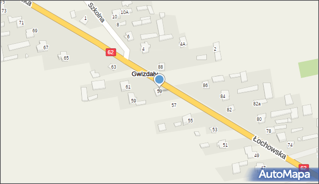 Gwizdały, Łochowska, 59, mapa Gwizdały