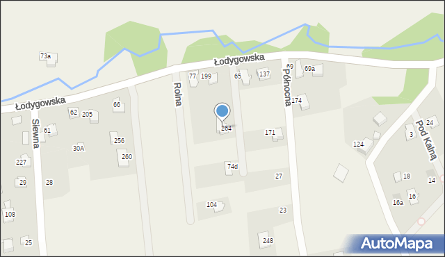 Kalna, Łodygowska, 74b, mapa Kalna