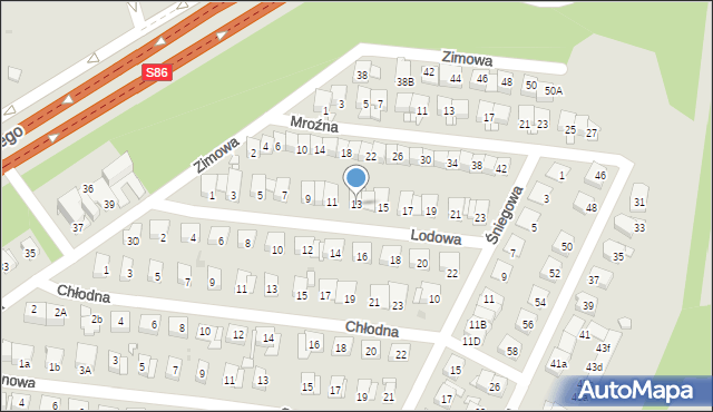 Katowice, Lodowa, 13, mapa Katowic