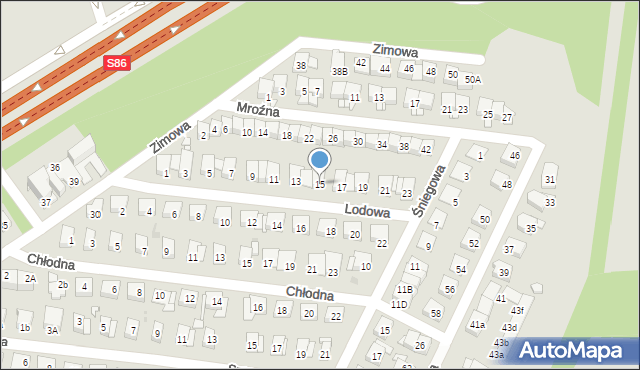 Katowice, Lodowa, 15, mapa Katowic