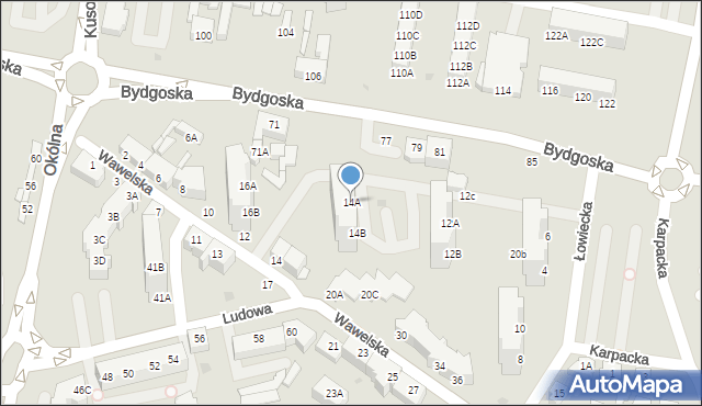 Piła, Łowiecka, 14A, mapa Piły