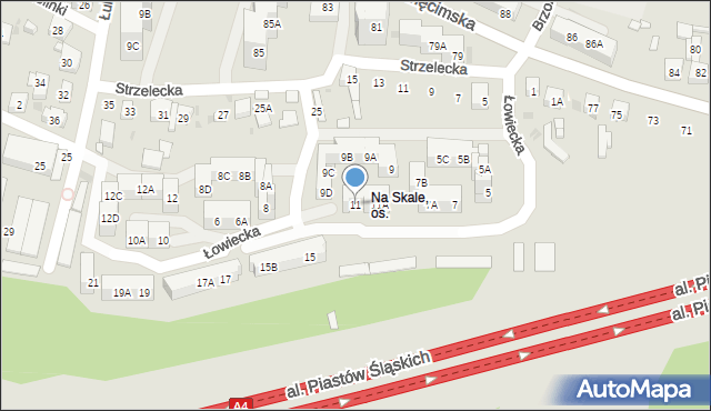 Ruda Śląska, Łowiecka, 11, mapa Rudy Śląskiej