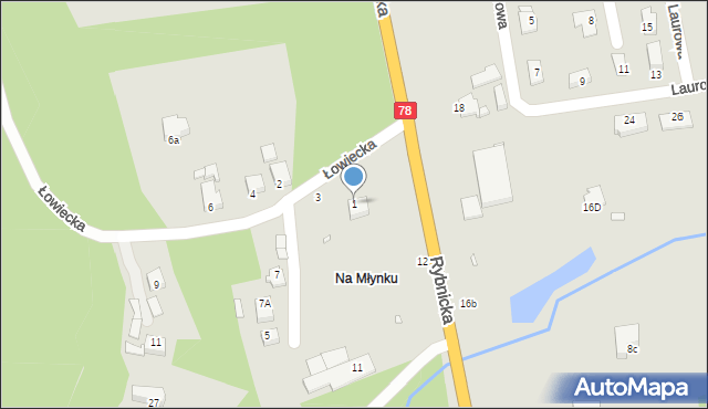 Rybnik, Łowiecka, 1, mapa Rybnika