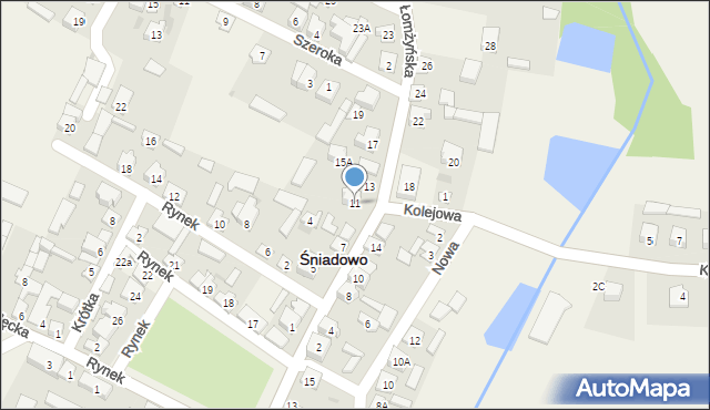 Śniadowo, Łomżyńska, 11, mapa Śniadowo